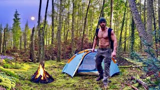 Amazing Wild Tent Camping in the Woods  Campfire  Cooking [upl. by Erreit]