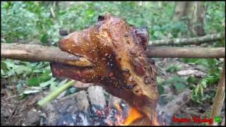 Primitive Technology KH cooking and eat head pig in jungle so delicious [upl. by Ignatz]