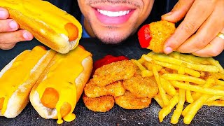 ASMR EATING CHEESE HOT DOGS CRISPY CHICKEN NUGGETS AND FRENCH FRIES JERRY NO TALKING MUKBANG [upl. by Michele]