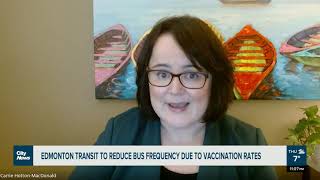 Edmonton Transit temporarily reducing bus frequency due to operator vaccination rates [upl. by Yeltnarb]