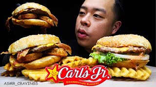 ASMR CARLS JR FAMOUS STAR CHEESEBURGER amp BACON WESTERN CHEESEBURGER WITH CRISSCUT FRIES [upl. by Bullock]