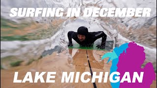 We Surfed Lake Michigan in the Middle of Winter  Ludington Michigan [upl. by Etteniotnna]