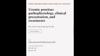 Uremic pruritus pathophysiology clinical presentation and treatments  RTCLTV [upl. by Namajneb356]