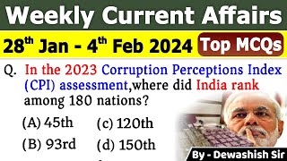 28th Jan to 4th Feb 2024 Current  February 2024 Weekly MCQs Current Affairs  current affair 2024 [upl. by Morganstein]