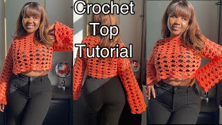 Easy Open Shell stitch Crochet Topsweater Tutorial  Mihankushea [upl. by Llirpa]