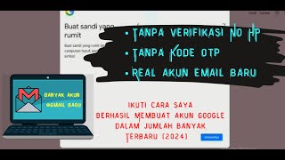 Cara Membuat Akun Email Baru Pakai Laptop tanpa verifikasi nomor Hp tanpa Kode OTP ll 2024 [upl. by Hindorff997]