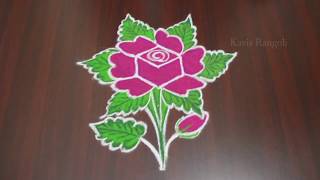 Beautiful Rose Rangoli with 5x3 Dots  Flower Kolam with Dots  Rose Muggulu [upl. by Cece]