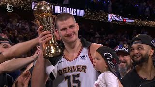 FULL The Denver Nuggets hoist the Larry OBrien trophy and react to being NBA Champions 🏆 [upl. by Oecam]