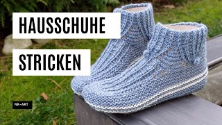 Hausschuhe Socken mit zwei Nadeln oder mit Rundstricknadeln stricken [upl. by O'Neill]