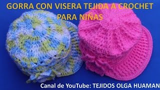 Gorra con Visera para niñas tejida a crochet en punto abanicos en relieve paso a paso [upl. by Logan]