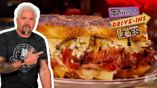 Guy Fieri Eats “World’s BEST” Pastrami Sandwich in Boston  Diners DriveIns amp Dives  Food Network [upl. by Yornek]