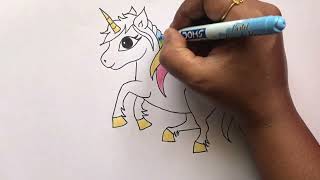 Unicorn drawing and coloring video for kids  How to draw a Unicorn  Cartoon Unicorn unicorn cute [upl. by Anoynek]