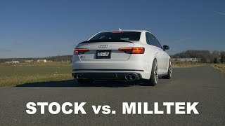 Audi B9 S4 Milltek Catback Exhaust Sound vs Stock [upl. by Pufahl46]