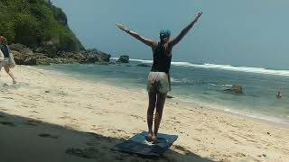 yoga morning uluwatu bali ocean beach motivation waves travel yogapractice yogalife joy [upl. by Yerot]