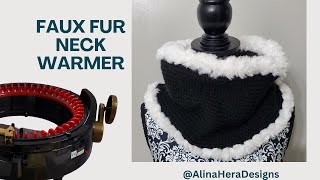 Faux Fur Knit Neck Warmer  How to finish a scarf on AddiSentro Knitting Machine [upl. by Kilk78]