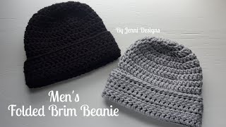 Crochet Pattern Tutorial Mens Folded Brim Beanie Hat [upl. by Chiou]