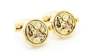 Steampunk Golden Octagon Watch Movement Cufflinks 800967  Weeding cufflinkssteampunk cufflinks [upl. by Attinahs641]