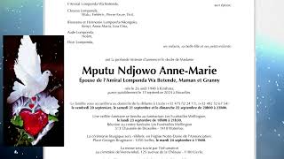 MPBTVAVIS DE DÉCÈS MPUTU NDJOWO ANNEMARIE ÉPOUSE DE LAMIRAL LOMPONDA EST DECEDEE LE 15SEPT2024 [upl. by Drofdarb814]