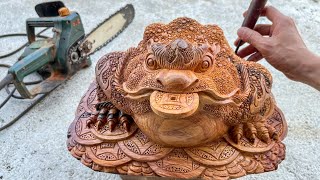 Wood carving Toad  Amazing woodworking skill [upl. by Cherri991]