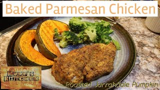 Parmesan Crusted Baked Chicken Breast with Oven Roasted Jarrahdale Pumpkin Wedges [upl. by Nileak]