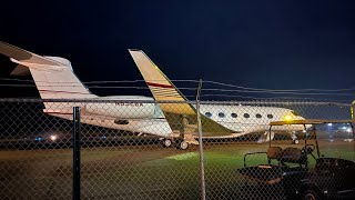 Executive Jet Management Gulfstream G650ER Night landing at Chester County Airport [upl. by Bowden]