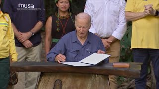 From the Amazon rainforest Biden declares nobody can reverse US progress on clean energy [upl. by Asital776]