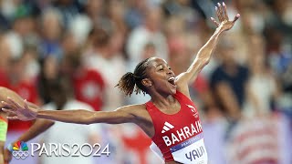 Winfred Yavi goes wild after besting the field in the women’s 3000m steeplechase  Paris Olympics [upl. by Tayler923]