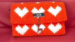 DIY Heart shape bag tutorial  plastic canvas  EsthonCrochet [upl. by Refotsirhc]