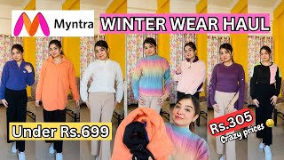 Trendy Myntra Winter Wear Haul Under Rs699  JacketsSweatersSweatshirts Myntra Sale TryON Haul [upl. by Pooley]