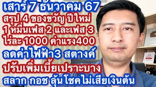 ส 7 ธค 67 สรุป4ของขวัญปีใหม่ 1 หมื่นเฟส 23 ไร่ละ 1000 ค่าแรง 400 ลดค่าไฟ ปรับเบี้ยเปราะบาง สลาก กอช [upl. by Magdalene]