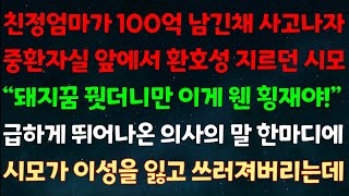 실화사연 친정엄마가 100억 남긴채 사고나자 중환자실 앞에서 환호성 지르던 시모 “돼지꿈 꿧더니 이게 웬 횡재야quot 급하게 뛰어나온 의사 한마디에 시모가 이성을 잃고 쓰러지는데 [upl. by Yanel]