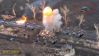 Ukrainian FPV drones brutally blow up Russian tank convoy and hundreds of troops in Kurakhove sector [upl. by Hillyer93]