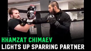 Khamzat Chimaev lights up sparring partner on feet [upl. by Nylram]