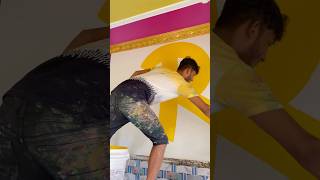 Wall painting yellow collor 🏡wall art [upl. by Latvina]