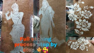 Glass etching design for Pooja room 🙏🥰🏡lfull process 🍁😍l [upl. by Marilla809]