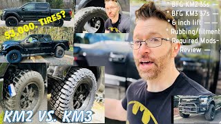 37 vs 35 Inch Tires KM3 vs KM2 Review  Mud Terrain Tires Review fitment on trucks best mud tires [upl. by Lolly]