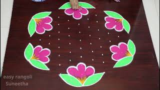 Sankranthi Muggulu with 11x6 middle dots  easy Pongal kolam designs by easy rangoli Suneetha [upl. by Eidda]