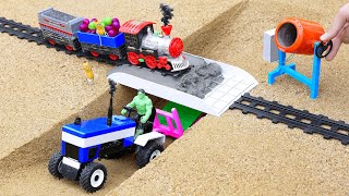 Diy tractor making mini concrete bridge for heavy train crossing  diy concrete mixer sanocreator [upl. by Halda]