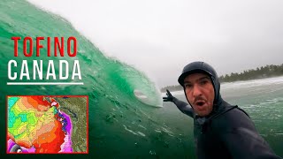 SURFING THE BIGGEST STORM OF THE YEAR IN TOFINO CANADA RAW POV [upl. by Amitarp827]