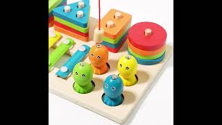 3in1 Column Set Geometric 4 Shapes Set With Wooden Magnetic Fishing Game And Xylophone Toy For Kids [upl. by Vanda]