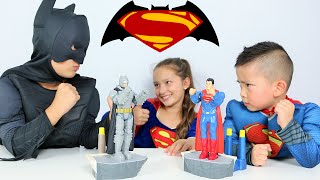 Batman Vs Superman Toys Dawn Of Justice Family children Superhero Fun Game With Ckn Toys [upl. by Edals]