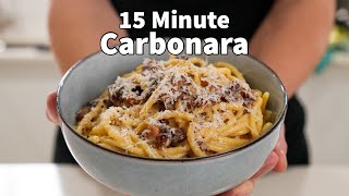 15 Minute Authentic Creamy Pasta Carbonara [upl. by Rydder932]