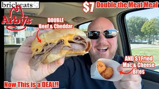 Arbys 7 Double the Meat Meal REVIEW And 1 Mac amp Cheese Bites brickeats [upl. by Stoneham]