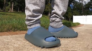 Yeezy Slides  Slate Marine  Will I Regret Going True To Size TTS  Sizing Info  On Feet Look [upl. by Karsten681]