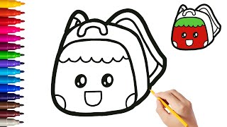 How to draw Cute School Bag Easy Step by Step for Kids  School Bag Drawing amp Coloring for Toddlers [upl. by Medea48]