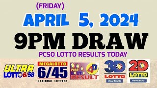 Lotto Result Today 9pm draw April 5 2024 658 645 4D Swertres Ez2 PCSOlotto [upl. by Leggett]