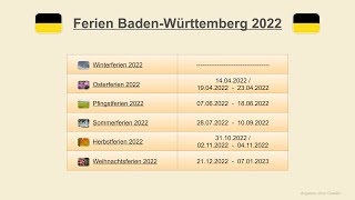 Ferien Baden Württemberg 2022 [upl. by Nelac104]