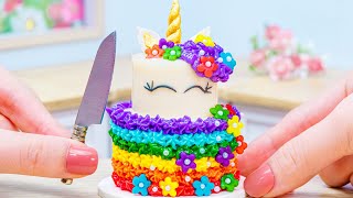 🦄 Magical Rainbow Cake 🌈 Colorful Miniature Rainbow Unicorn Cake Decoration  Tiny Cakes Recipe [upl. by Marielle]