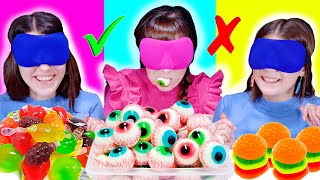 ASMR Candy Race with Closed Eyes Gummy Eyeballs Wax Straws Jelly Marshmallow [upl. by Tarrant]