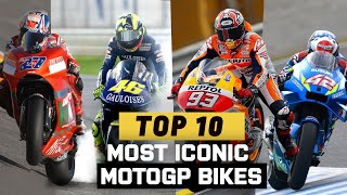 Top 10 Most Iconic MotoGP Motorcycles  Yamaha YZRM1 Ducati Desmosedici Honda RC213V  Crashnet [upl. by Ronym]